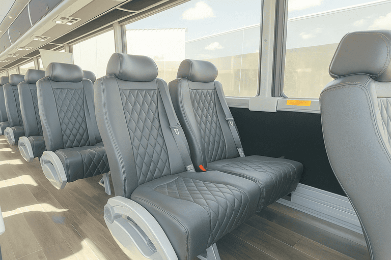 interior of Manchester Minibus Company charter bus